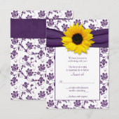 Paars en wit bloemig damast huwelijksreactiekaart RSVP kaartje (Voorkant / Achterkant)