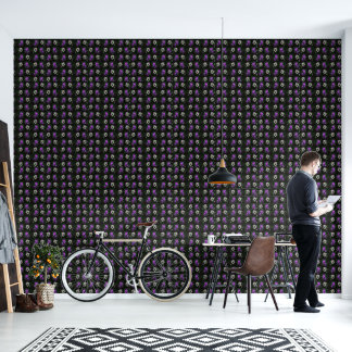 Paars en wit bloemmotief behang