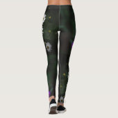 Paars en wit bloemmotief leggings (Achterkant)