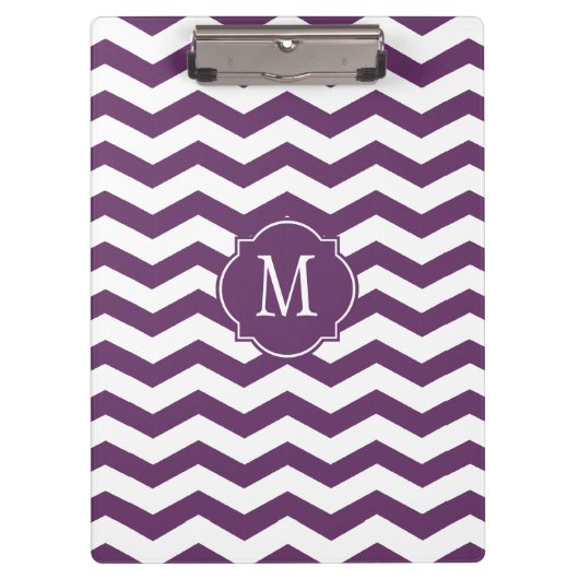Paars en wit Chevron Monogram Klembord (Voorkant)