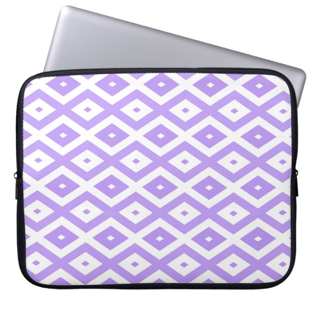 Paars en wit diamantpatroon laptop sleeve (Voorkant)