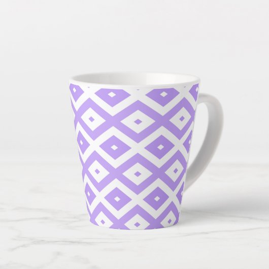 Paars en wit diamantpatroon latte mok (Rechterhoek)