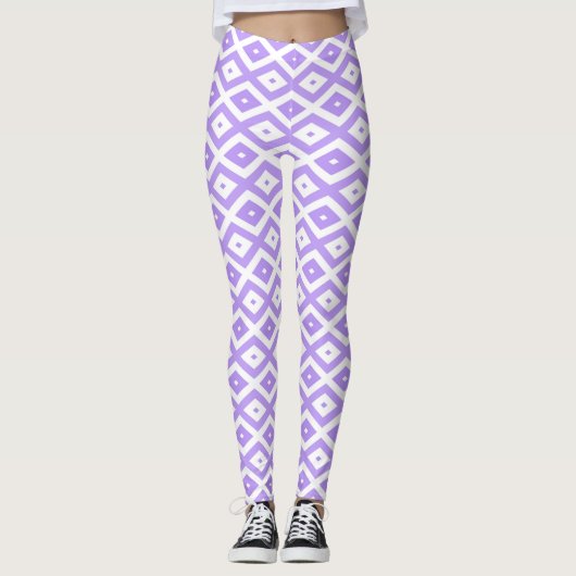 Paars en wit diamantpatroon leggings (Voorkant)