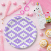 Paars en wit diamantpatroon papieren bordje (Feest)
