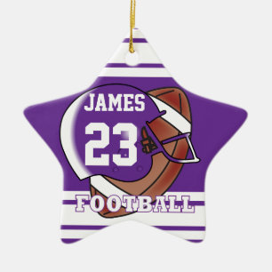 Paars en wit Football Keramisch Ornament