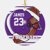 Paars en wit Football | Naam en nummer DIY Keramisch Ornament (Voorkant)