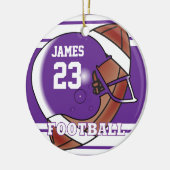 Paars en wit Football | Naam en nummer DIY Keramisch Ornament (Links)