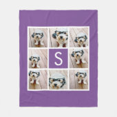 Paars en Wit Foto Collage Aangepast Monogram Fleece Deken (Voorkant)