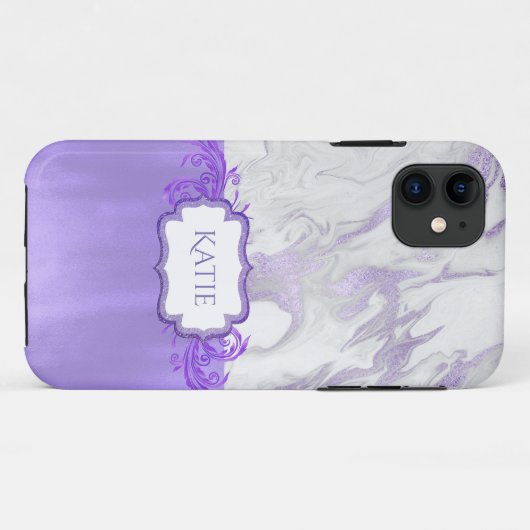 Paars en wit gemarmerd Case-Mate iPhone case (Achterkant (horizontaal))