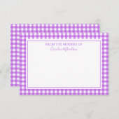 Paars en wit gepersonaliseerd Gingham Patroon Bedankkaart (Voorkant / Achterkant)