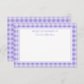 Paars en wit gepersonaliseerd Gingham Patroon Bedankkaart (Voorkant / Achterkant)