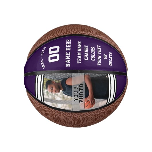 Paars en wit gepersonaliseerd Mini Basketball Basketbal (Voorkant)