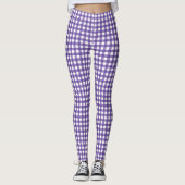 Paars en wit geruit geruit dambordruit leggings (Voorkant)