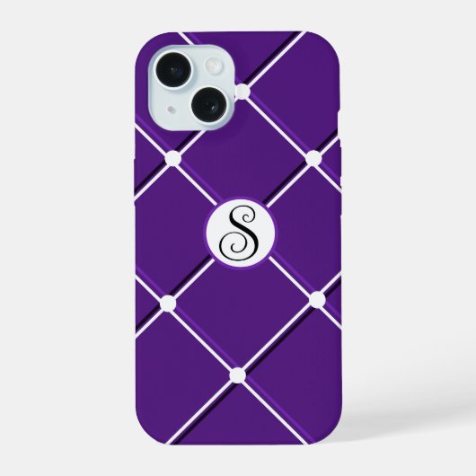 Paars en wit gestreept ontwerp fancy S initiaal iPhone 15 Case (Achterkant)