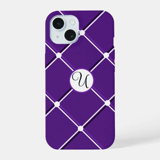 Paars en wit gestreept ontwerp fancy U initiaal iPhone 15 Case (Achterkant)