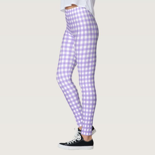 paars en wit gingham patroon leggings (Links)