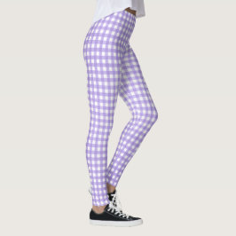 paars en wit gingham patroon leggings