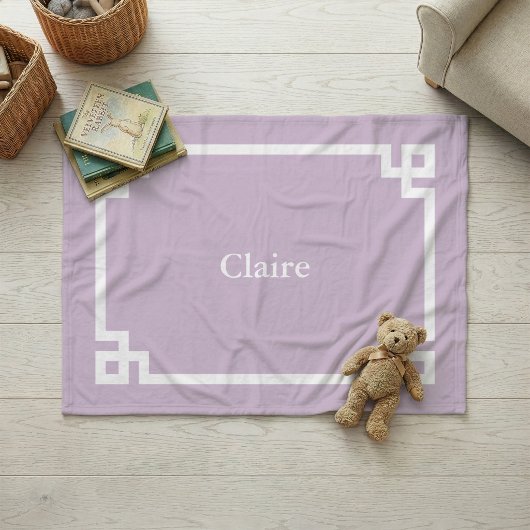 Paars en Wit Griekse Sleutel Monogram Fleece Deken