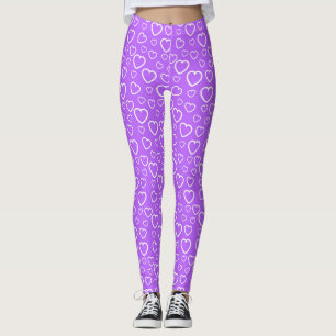 Paars en Wit Hartjes Patroon Leggings