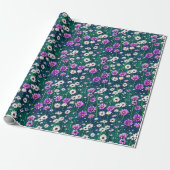 Paars en wit madeliefjes patroon cadeaupapier (Uitgerold)