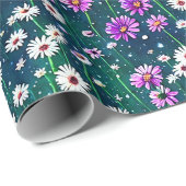 Paars en wit madeliefjes patroon cadeaupapier (Rol Hoek)