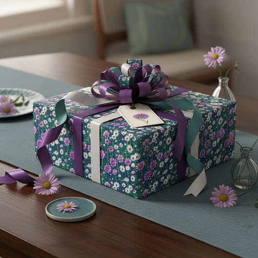 Paars en wit madeliefjes patroon cadeaupapier