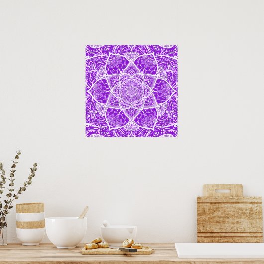 Paars en wit Mandala - Loergann in Anemone Poster (Keuken)