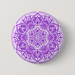 Paars en wit Mandala - Loergann in Anemone Ronde Button 5,7 Cm
