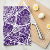 Paars en wit Mandala - Loergann in Boysenberry Theedoek (Quarter Fold)