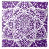 Paars en wit Mandala - Loergann in Eggplant Tegeltje (Voorkant)