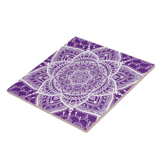Paars en wit Mandala - Loergann in Eggplant Tegeltje (Zijkant)
