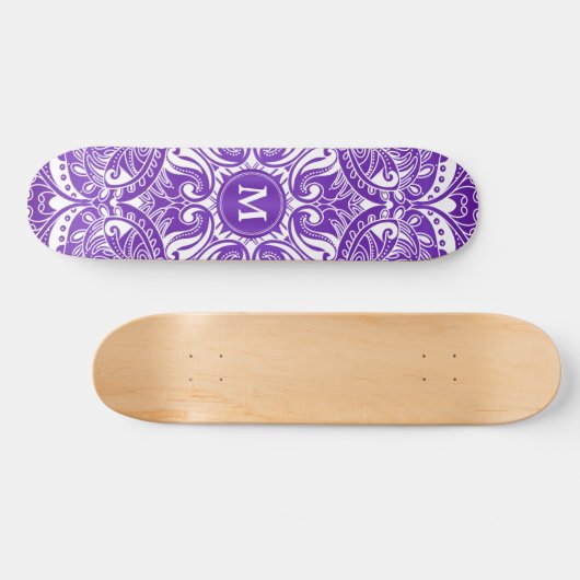 Paars en wit Mandala - Monogram Skateboard (Horizontaal)