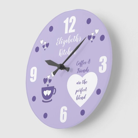Paars en wit met een kop koffiekop en een naam grote klok (Hoek)