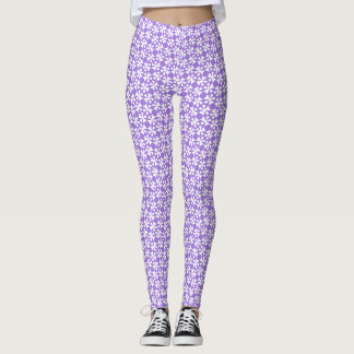 Paars en wit modern geometrisch bloempatroon leggings