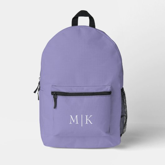 Paars en Wit | Modern Monogram Bedrukte Rugzak (Voorkant)