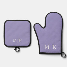 Paars en Wit | Modern Monogram Ovenwant & Pannenlap Set