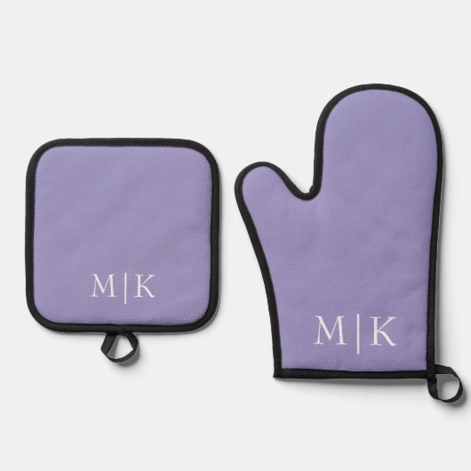 Paars en Wit | Modern Monogram Ovenwant & Pannenlap Set (Voorkant)