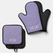 Paars en Wit | Modern Monogram Ovenwant & Pannenlap Set (Voorkant / Achterkant)