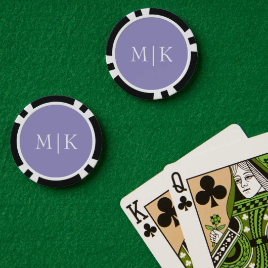 Paars en Wit | Modern Monogram Poker Chips (Pokertafel (Dubbel))