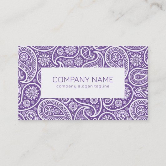 Paars en wit  paisleypatroon visitekaartje (Voorkant)