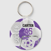 Paars en Wit Personaliseer Voetbal ⚽💖 Sleutelhanger (Voorkant)