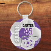 Paars en Wit Personaliseer Voetbal ⚽💖 Sleutelhanger (Voorkant)