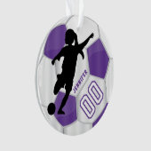 Paars en wit Persoonlijk Meisje Voetbalspeler Ornament (voorkant)