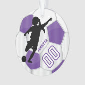 Paars en wit Persoonlijk Meisje Voetbalspeler Ornament (voorkant)