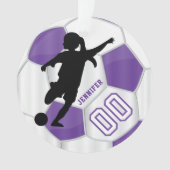Paars en wit Persoonlijk Meisje Voetbalspeler Ornament (voorkant)