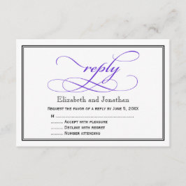 Paars en wit schrift trouwkaart antwoordkaart RSVP kaartje