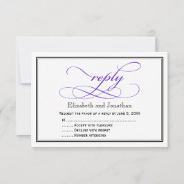 Paars en wit schrift trouwkaart antwoordkaart RSVP kaartje