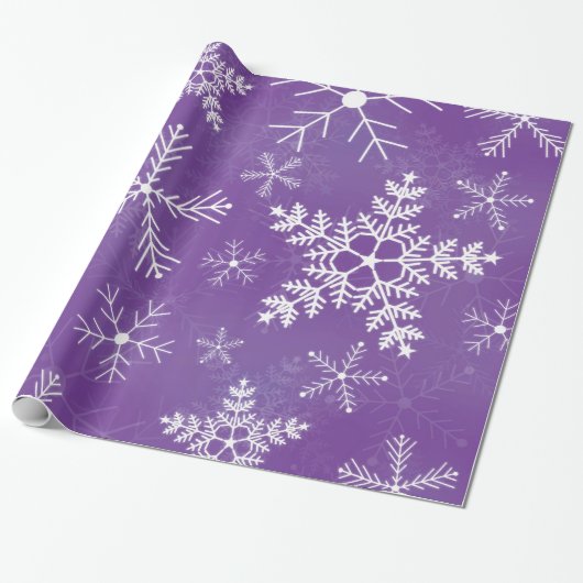 Paars en wit Snowflake-patroon Cadeaupapier (Uitgerold)