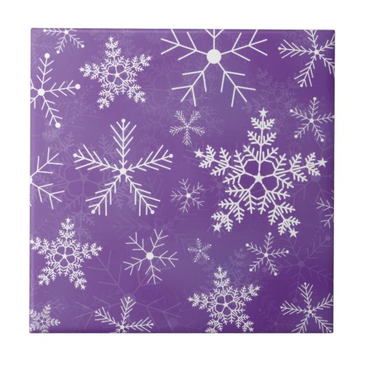 Paars en wit Snowflake-patroon Tegeltje (Voorkant)