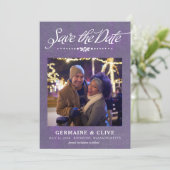 Paars en Wit sparen de Kaart van de Datum met Foto (Staand voorkant)